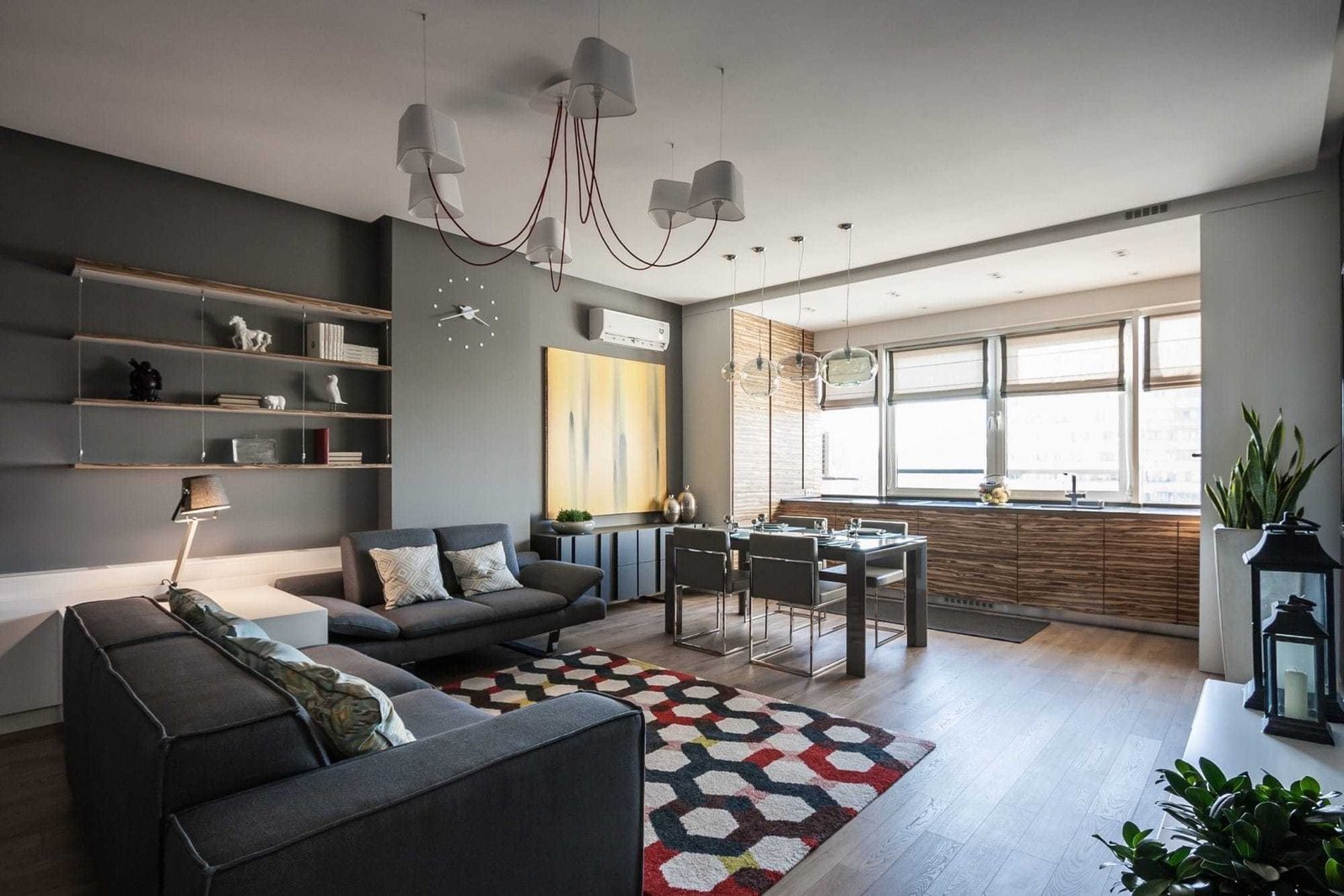 Stylish living room and dining area showcasing cleanliness after a professional cleaning.