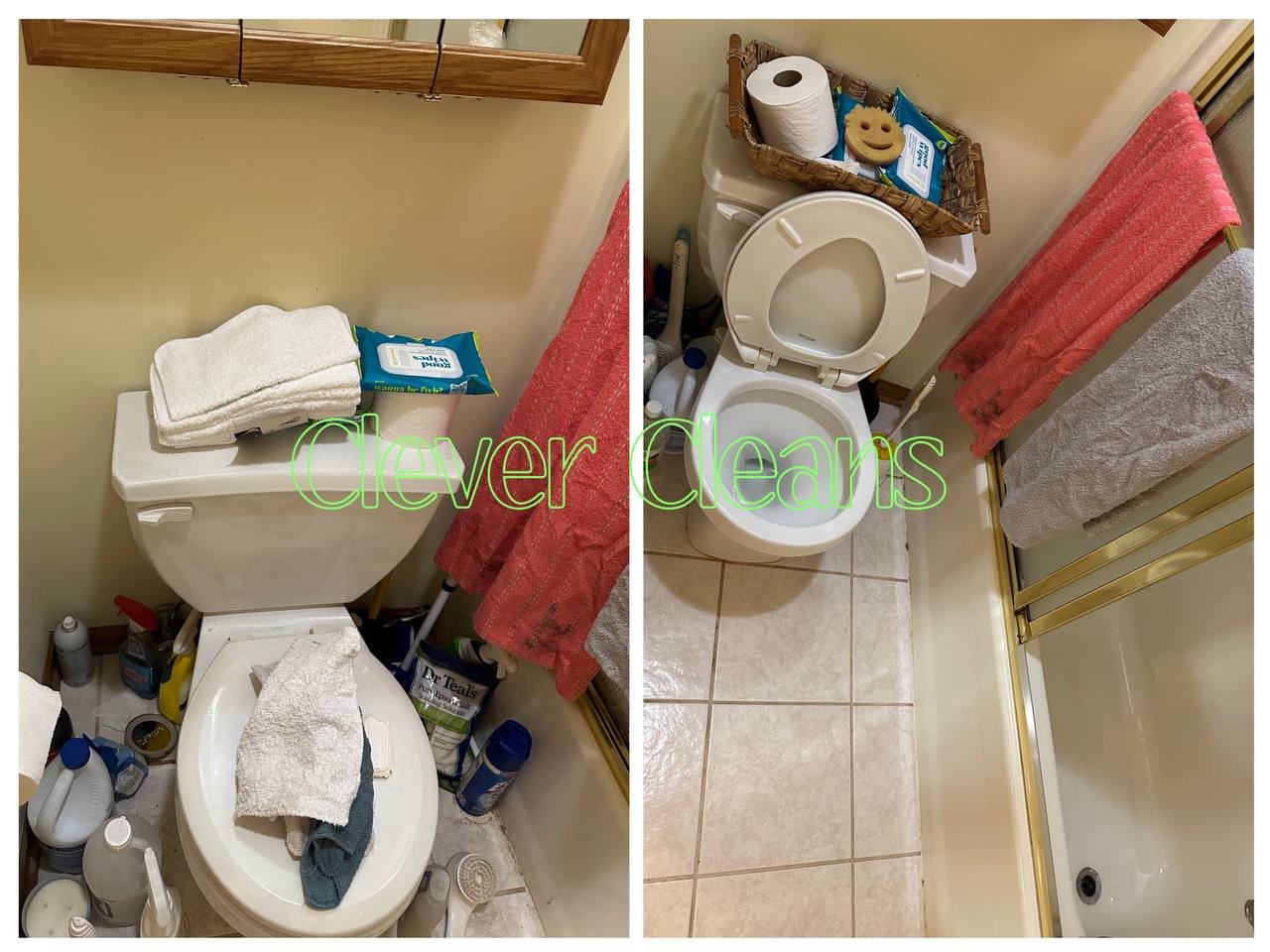 Photo of bathroom cleaning service with organized toilet and clean floor