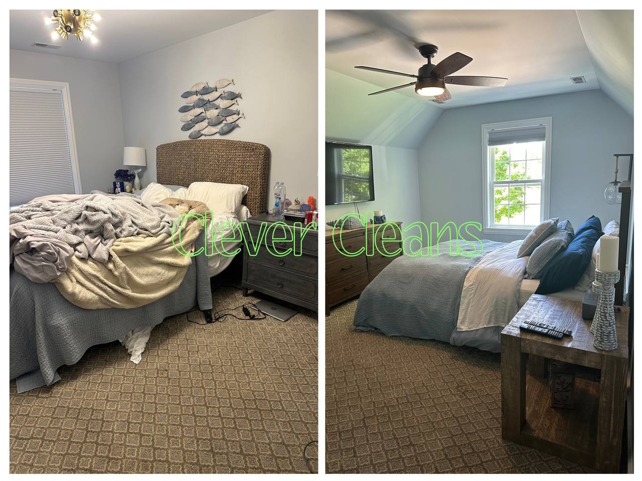 Bedroom cleaning service transforming messy spaces into organized and tidy rooms