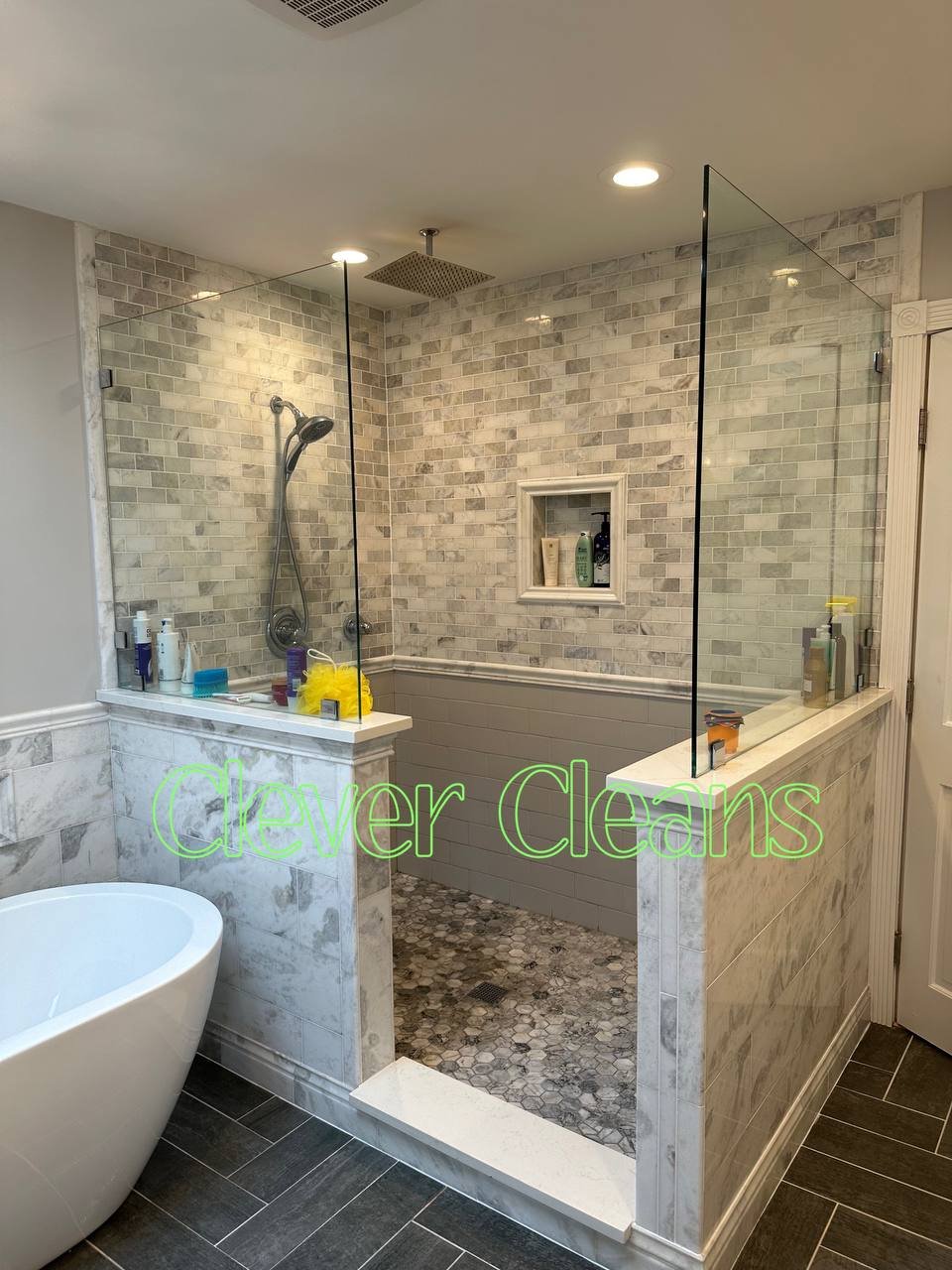 Photo of bathroom cleaning service in Chicago with spotless shower and clean tiles