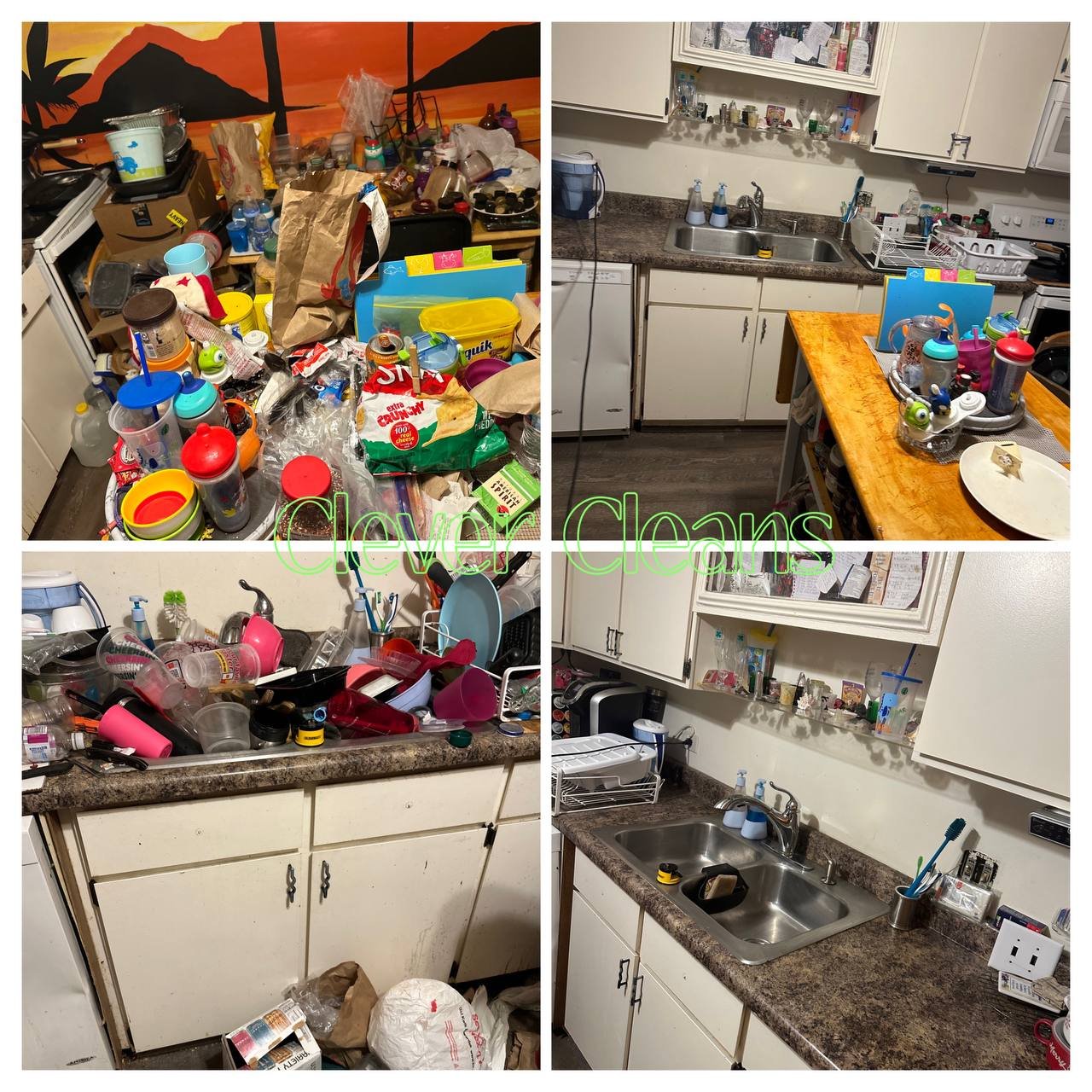 Photo of kitchen cleaning service in Chicagoland with cluttered counters and clean surfaces