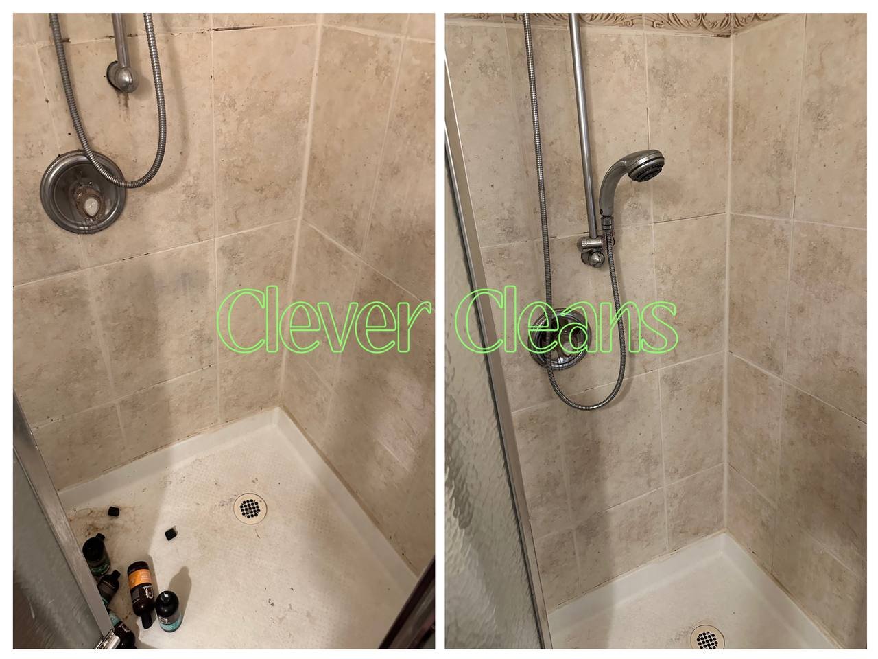 Photo of shower cleaning service in Chicagoland with spotless tiles and clean floor