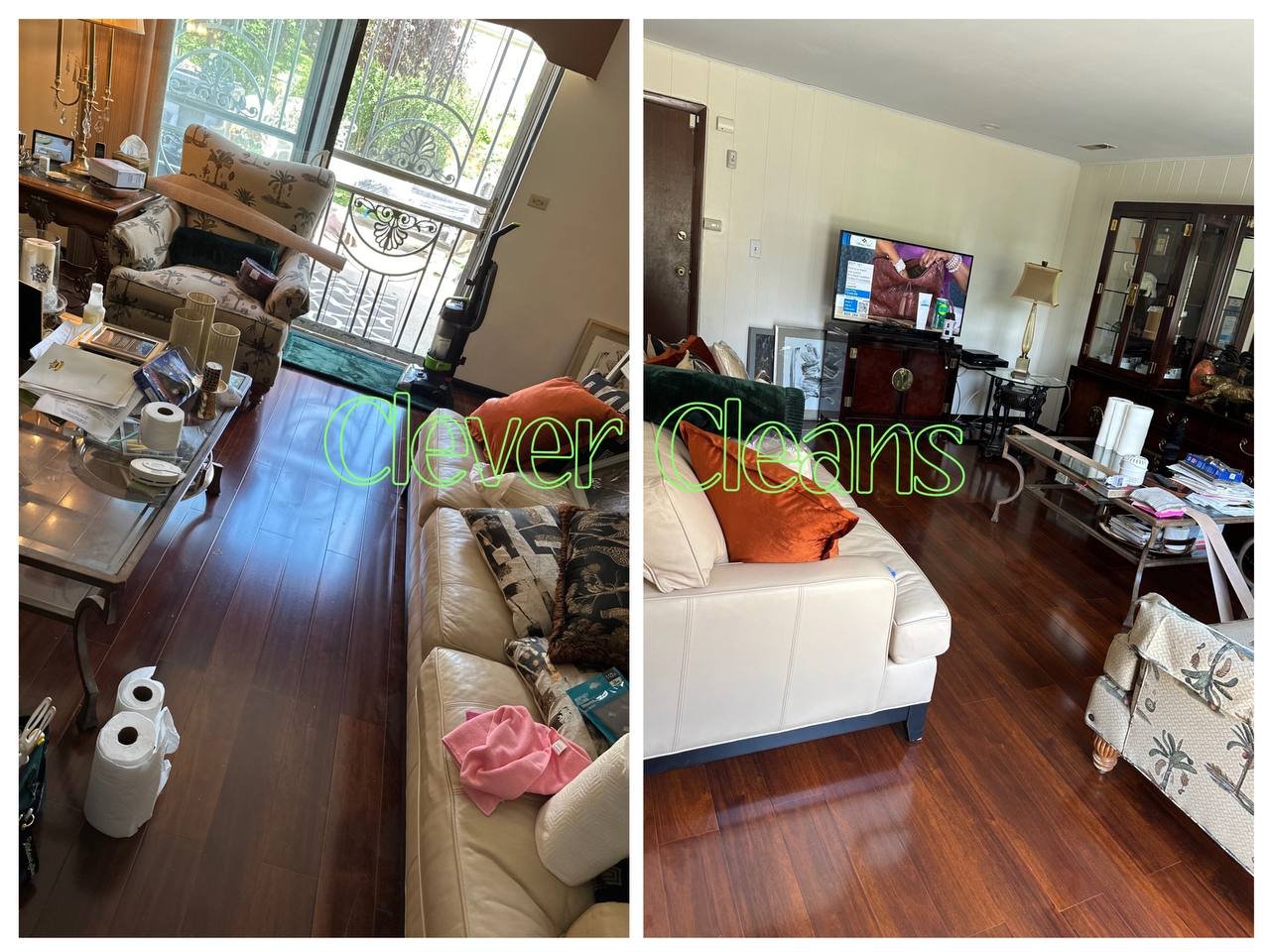 Photo of living room cleaning service in Chicagoland with organized furniture and clean floors